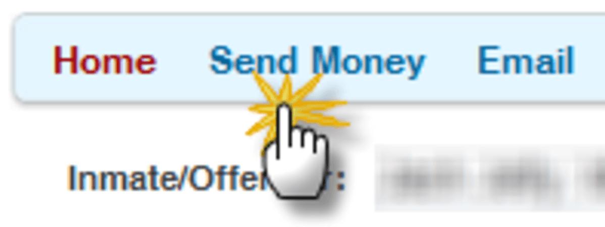 The image displays a web page interface with the text "Send Money" prominently displayed, along with a hand cursor icon pointing to the "Send Money" button.